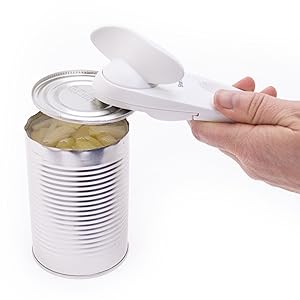 Starfrit Little Beaver Can Opener - Safe - Holds and Leaves No Sharp Edges on Lid - Comfort Grip - 3 year warranty - White