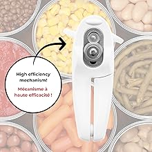 Starfrit Little Beaver Can Opener - Safe - Holds and Leaves No Sharp Edges on Lid - Comfort Grip - 3 year warranty - White