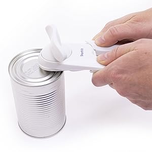 Starfrit Little Beaver Can Opener - Safe - Holds and Leaves No Sharp Edges on Lid - Comfort Grip - 3 year warranty - White