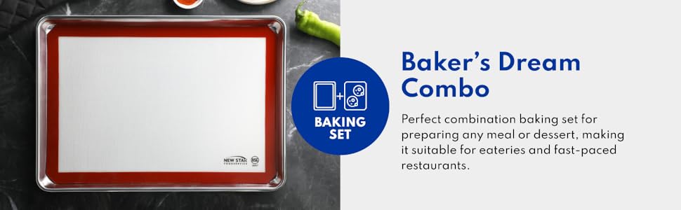 New Star Foodservice Commercial 18-Gauge Aluminum Sheet Pan & Silicone Baking Mat Set, 9 x 13 inch (Quarter Size)