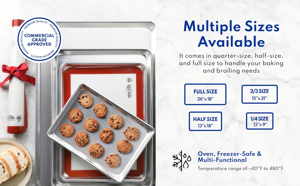 New Star Foodservice Commercial 18-Gauge Aluminum Sheet Pan & Silicone Baking Mat Set, 9 x 13 inch (Quarter Size)