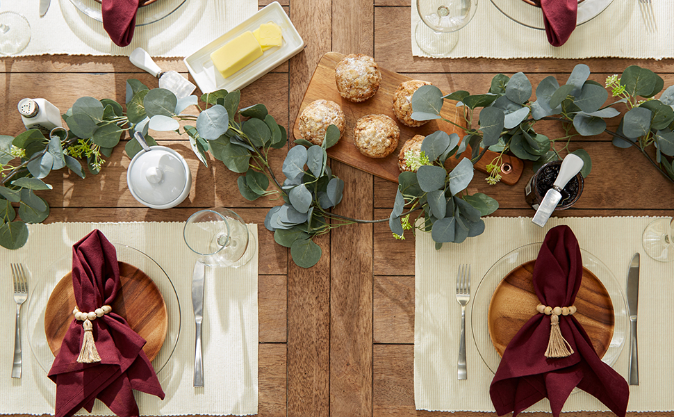 DII Basic Everyday Ribbed Tabletop 100% Cotton, Placemat Set, 13x19, Dark Green, 6 Piece