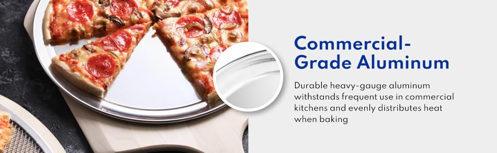 New Star Foodservice 51049 Restaurant-Grade Aluminum Pizza Pan, Baking Tray, Coupe Style, 16-Inch, Pack of 6