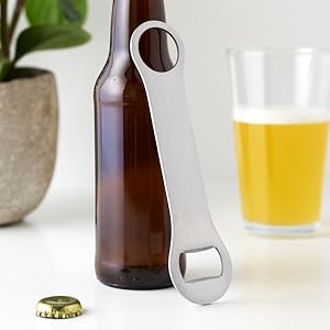 True TrueBlade Stainless Steel Beer Bottle Opener, Compact and Slim Flat Bar Key with Long Handle, Perfect for Kitchen, Home Bar, Restaurant, Party, Travel, 7.25 Inches, Set of 1