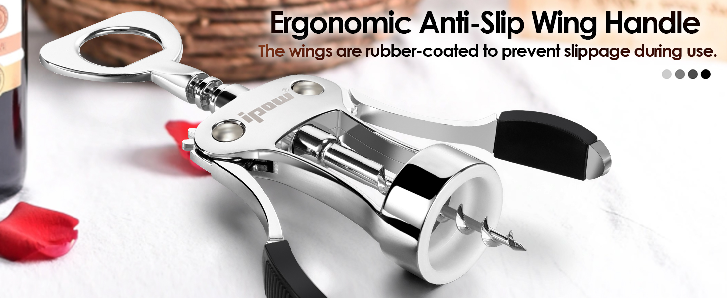 IPOW Wine Opener, Zinc Alloy Wine Bottle Opener, Wing Corkscrew Heavy Duty, Manual Multifunctional Cork Screw for Waiter, Silver