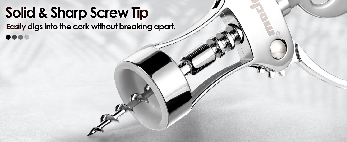 IPOW Wine Opener, Zinc Alloy Wine Bottle Opener, Wing Corkscrew Heavy Duty, Manual Multifunctional Cork Screw for Waiter, Silver