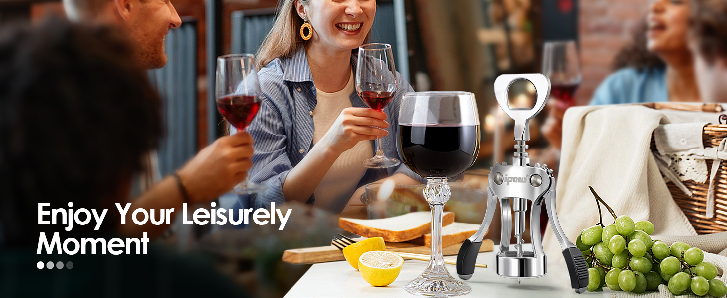 IPOW Wine Opener, Zinc Alloy Wine Bottle Opener, Wing Corkscrew Heavy Duty, Manual Multifunctional Cork Screw for Waiter, Silver