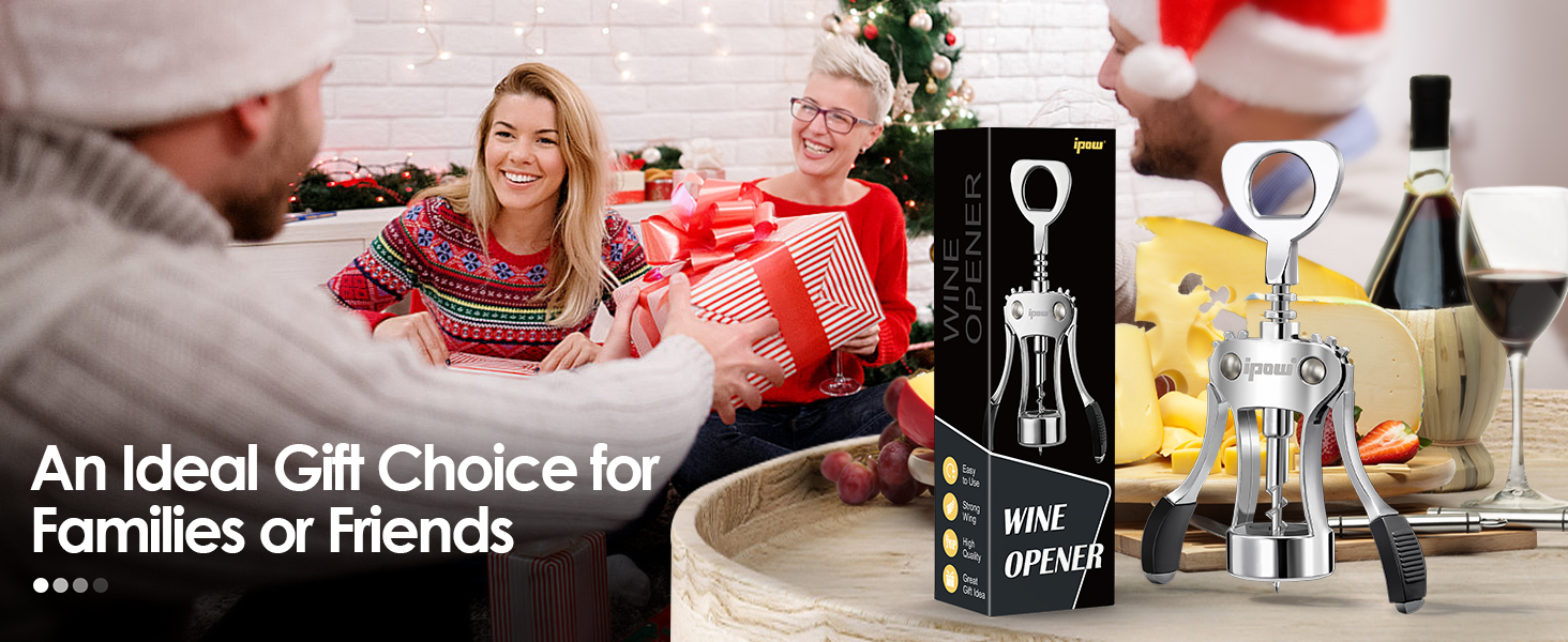 IPOW Wine Opener, Zinc Alloy Wine Bottle Opener, Wing Corkscrew Heavy Duty, Manual Multifunctional Cork Screw for Waiter, Silver