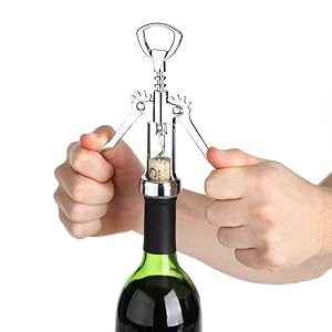 True Soar Winged Corkscrew Wine Opener, Multi-Purpose Bottle Opener for Beer and Soda, Stainless Steel with Chrome Finish, Easy to Remove Cork for Bartenders, Home Bar, Kitchen, Set of 1, Blue