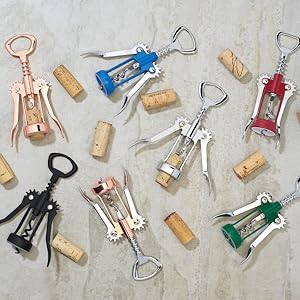 True Soar Winged Corkscrew Wine Opener, Multi-Purpose Bottle Opener for Beer and Soda, Stainless Steel with Chrome Finish, Easy to Remove Cork for Bartenders, Home Bar, Kitchen, Set of 1, Blue