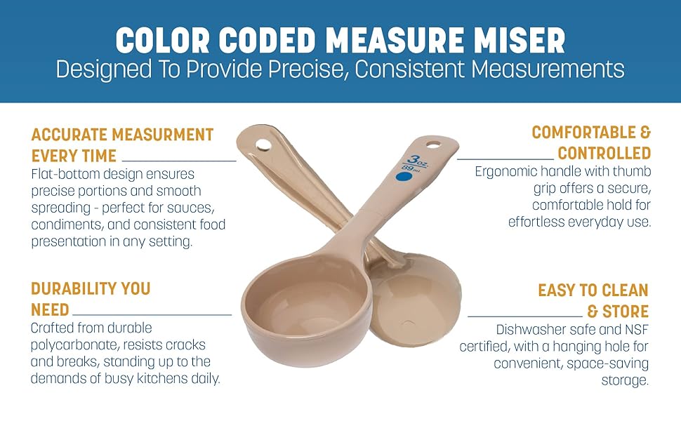 Carlisle FoodService Products Measure Miser Plastic Measuring Spoon with Short Handle, 3 Ounces, Beige