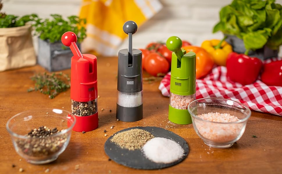Kuhn Rikon Adjustable Ratchet Grinder with Ceramic Mechanism for Salt, Pepper and Spices, 8.5 x 2.25 inches, Black