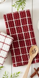 DII Basic Terry Collection Waffle Dishtowel Set, 15x26, Solid Wine, 4 Piece