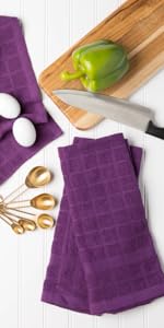 DII Basic Terry Collection Waffle Dishtowel Set, 15x26, Solid Wine, 4 Piece