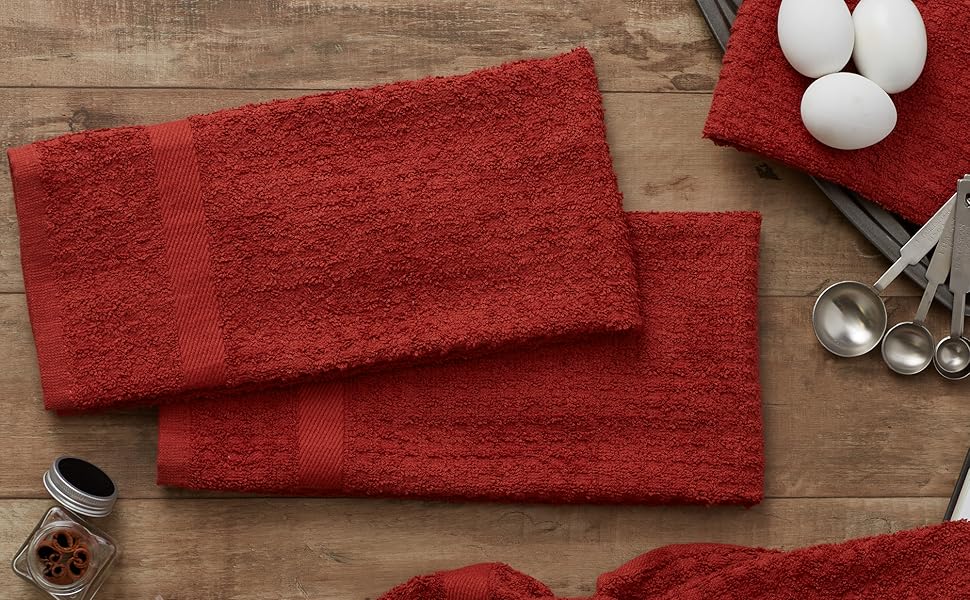 DII Basic Terry Collection Waffle Dishtowel Set, 15x26, Solid Wine, 4 Piece