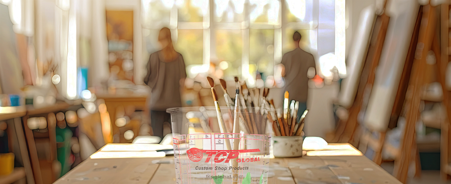 Custom Shop Paint Mixing Cups, 32-Ounce (Box of 100) - Plastic Measuring Cups for Liquids, Automotive Painting, Epoxy Resin, Acrylic Arts, Crafts, Disposable or Reusable, Graduated, Mixing Ratios