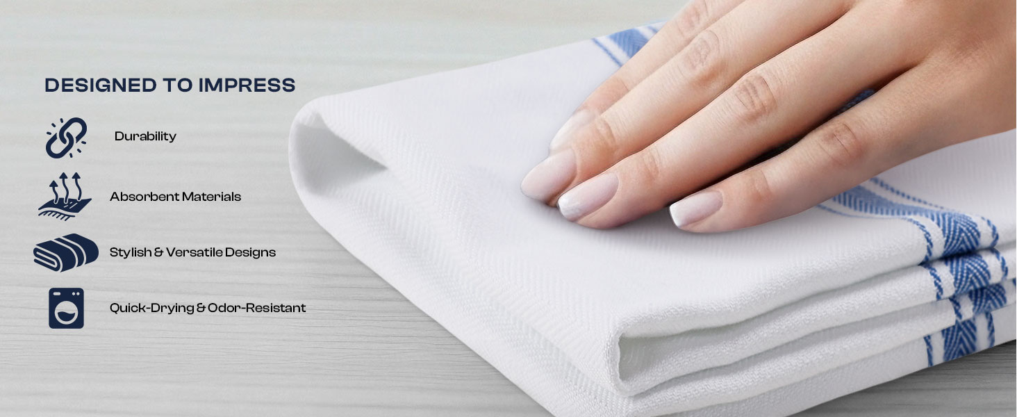 Utopia Towels Blue Dish Towels [12 Pack - 15 x 25 Inches] 100% Ring Spun Cotton Highly Absorbent & Reusable Cleaning Bar, Tea, Kitchen and Dishcloths Set - 200 GSM