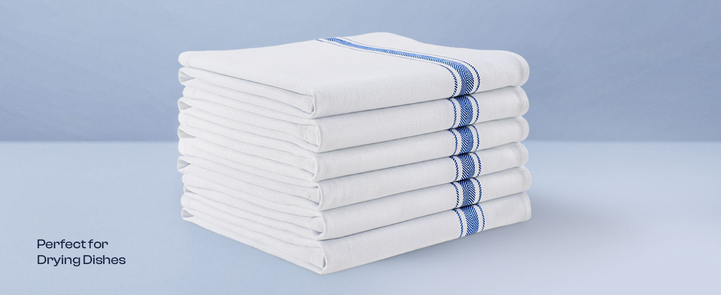 Utopia Towels Blue Dish Towels [12 Pack - 15 x 25 Inches] 100% Ring Spun Cotton Highly Absorbent & Reusable Cleaning Bar, Tea, Kitchen and Dishcloths Set - 200 GSM