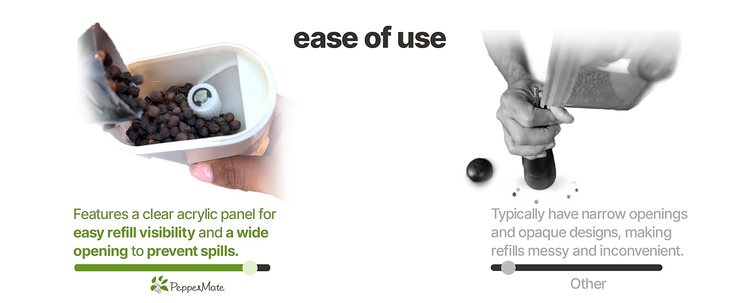 PepperMate Traditional Black Pepper Grinder Mill - Manual, High-Efficiency Salt and Pepper Grinder - Durable, Adjustable Coarseness Pepper Mill Grinder - Easy to Use