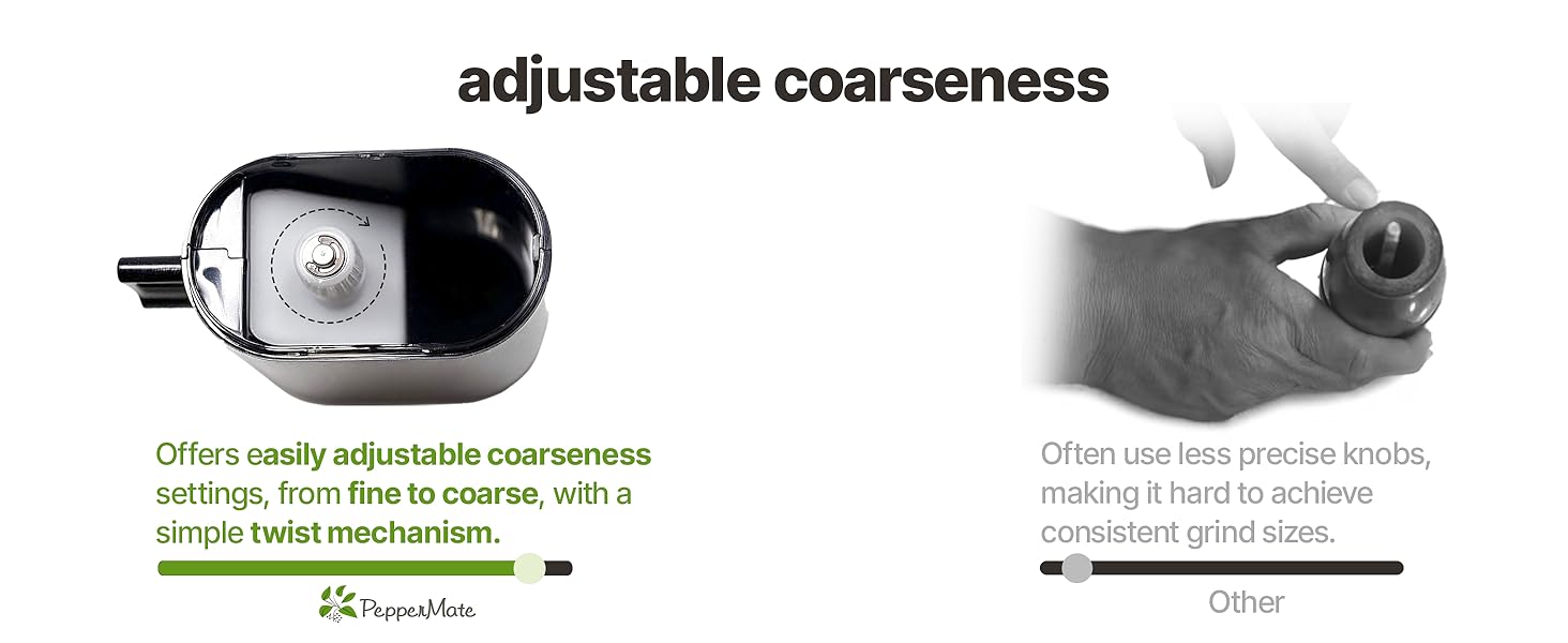 PepperMate Traditional Black Pepper Grinder Mill - Manual, High-Efficiency Salt and Pepper Grinder - Durable, Adjustable Coarseness Pepper Mill Grinder - Easy to Use