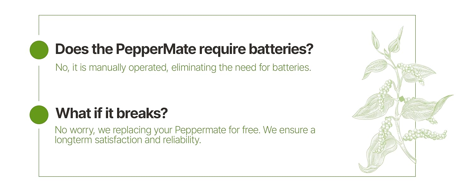 PepperMate Traditional Black Pepper Grinder Mill - Manual, High-Efficiency Salt and Pepper Grinder - Durable, Adjustable Coarseness Pepper Mill Grinder - Easy to Use