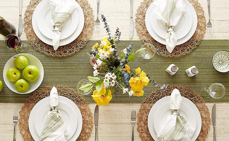 DII Variegated Tabletop Collection, Placemat Set3x19, Olive Green, 6 Piece