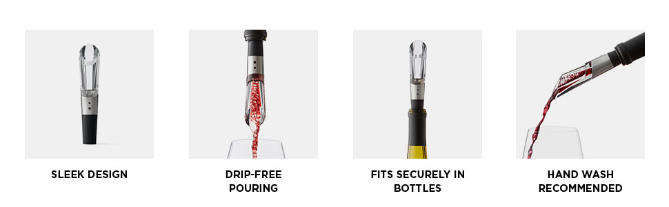 Rabbit W6127 Wine Aerator and Pourer, Clear and Stainless Steel Design, Easy to Use for Enhancing Wine Flavor and Smooth Pouring