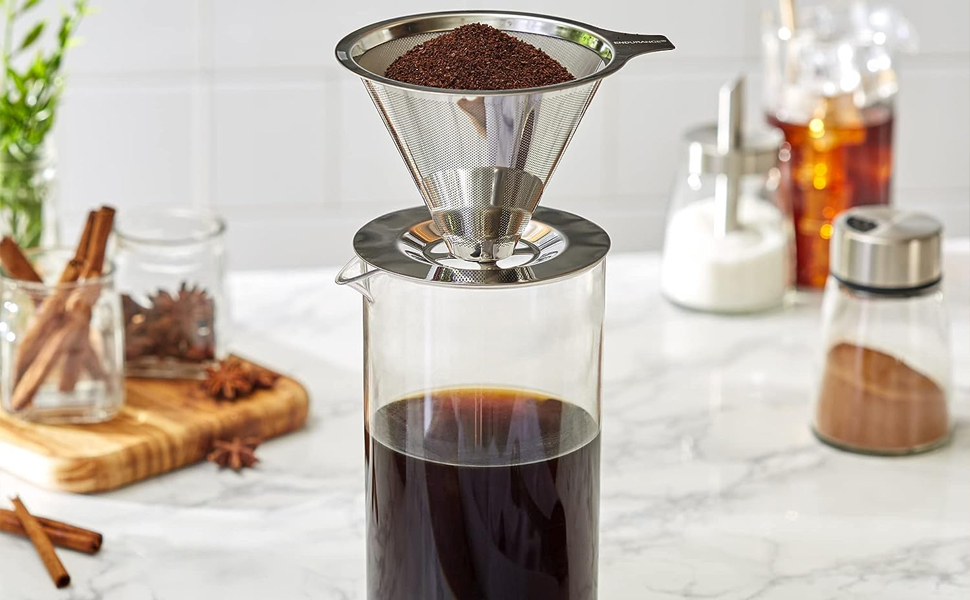 RSVP International Coffee Measuring Spoon, Long Handled Stainless Steel Scoop Multi-purpose for Baking, Ground Coffee, Beans or Loose Leaf Tea, Double, 1-Tbsp/2-Tbsp