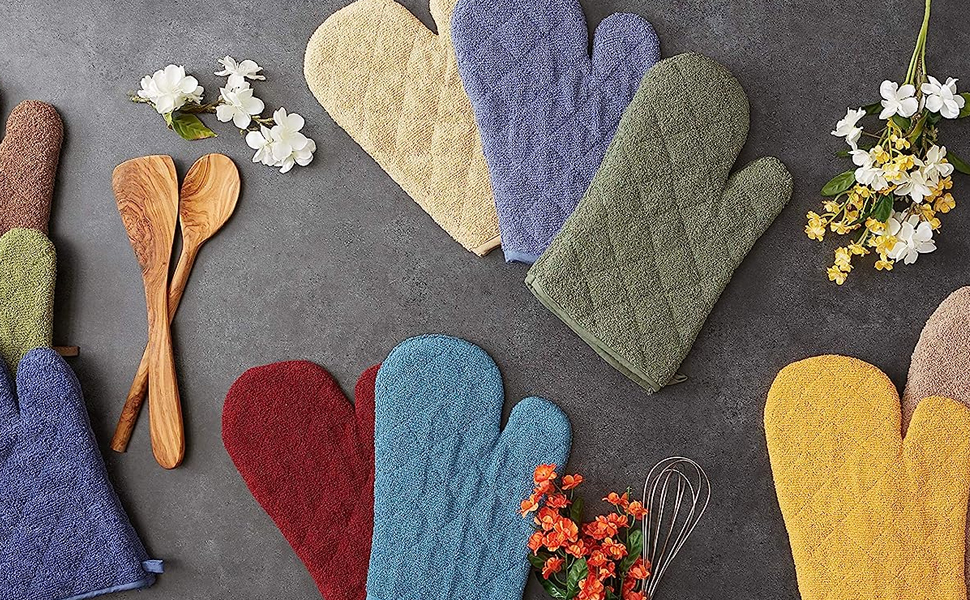 DII Basic Terry Collection 100% Cotton Quilted, Oven Mitt, Eggplant, 2 Piece