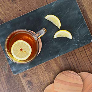 Thirstystone 4 Pack Natural Marble Square Coasters with Protective Cork Backing, Elegant, Luxourious, Easily Wipes Clean