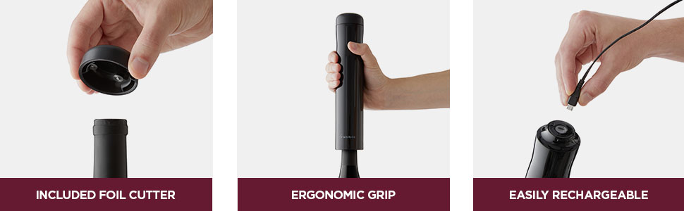 Rabbit Automatic Electric Corkscrew Wine Opener, Cordless Rechargeable, One-Touch Operation, Sleek Shiny Black Finish, Easy to Use for Wine Lovers