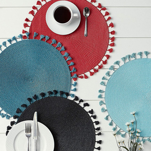 DII PVC Tabletop Collection Woven Indoor/Outdoor, Placemat Set, 13x17.25, Black, 6 Piece