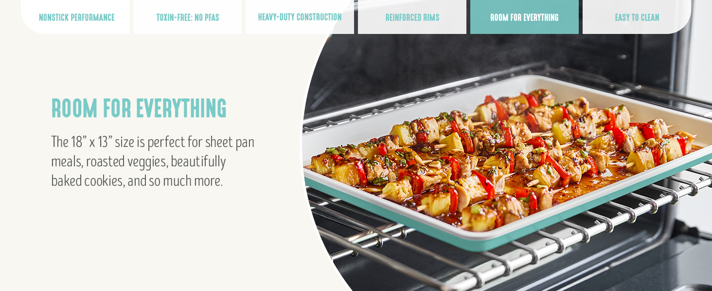 GreenLife Bakeware 18” x 13” Half Cookie Sheet Baking Pan, Non-Toxic PFAS-Free Healthy Ceramic Nonstick, Oven Safe to 450°F, Easy Release, Even Heating, Easy Clean, Turquoise