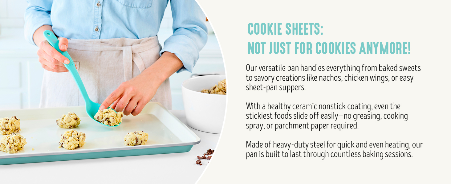 GreenLife Bakeware 18” x 13” Half Cookie Sheet Baking Pan, Non-Toxic PFAS-Free Healthy Ceramic Nonstick, Oven Safe to 450°F, Easy Release, Even Heating, Easy Clean, Turquoise