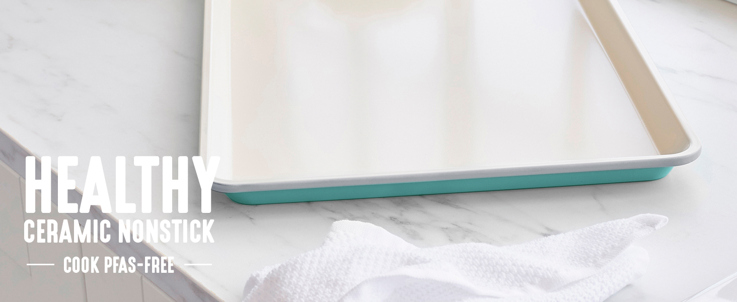 GreenLife Bakeware 18” x 13” Half Cookie Sheet Baking Pan, Non-Toxic PFAS-Free Healthy Ceramic Nonstick, Oven Safe to 450°F, Easy Release, Even Heating, Easy Clean, Turquoise