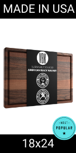 Made in USA Black Walnut Wood Cutting Board by Virginia Boys Kitchens - Butcher Block Wooden Carving Board with Juice Well made from Sustainable Hardwood (17x11)