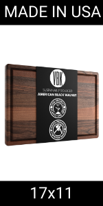 Made in USA Black Walnut Wood Cutting Board by Virginia Boys Kitchens - Butcher Block Wooden Carving Board with Juice Well made from Sustainable Hardwood (17x11)