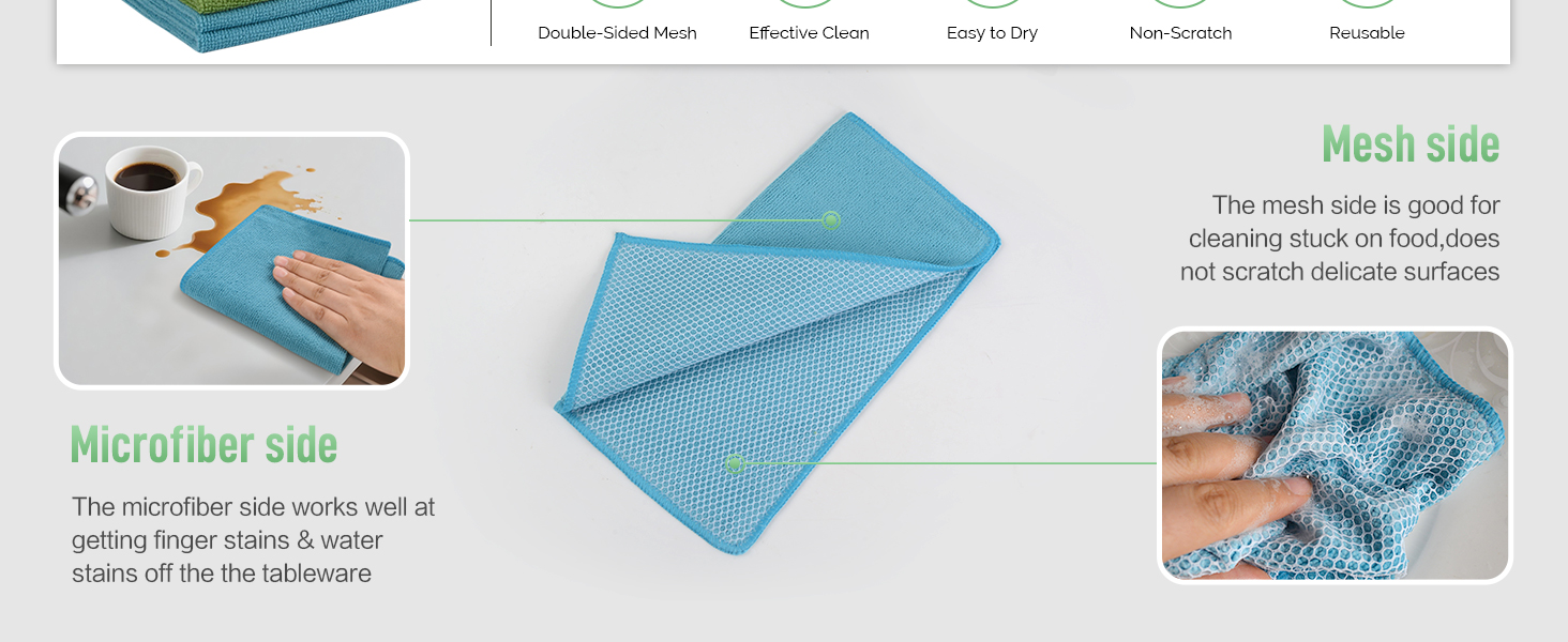 SINLAND Microfiber Dish Cloths for Washing Dishes Towels Best Kitchen Washcloth Cleaning Rags Cloths with Poly Scour Side - Used for Plates, Bowls and Dishes, 5 Color Assorted 12inchx12inch 10pack