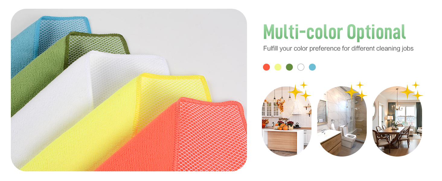 SINLAND Microfiber Dish Cloths for Washing Dishes Towels Best Kitchen Washcloth Cleaning Rags Cloths with Poly Scour Side - Used for Plates, Bowls and Dishes, 5 Color Assorted 12inchx12inch 10pack