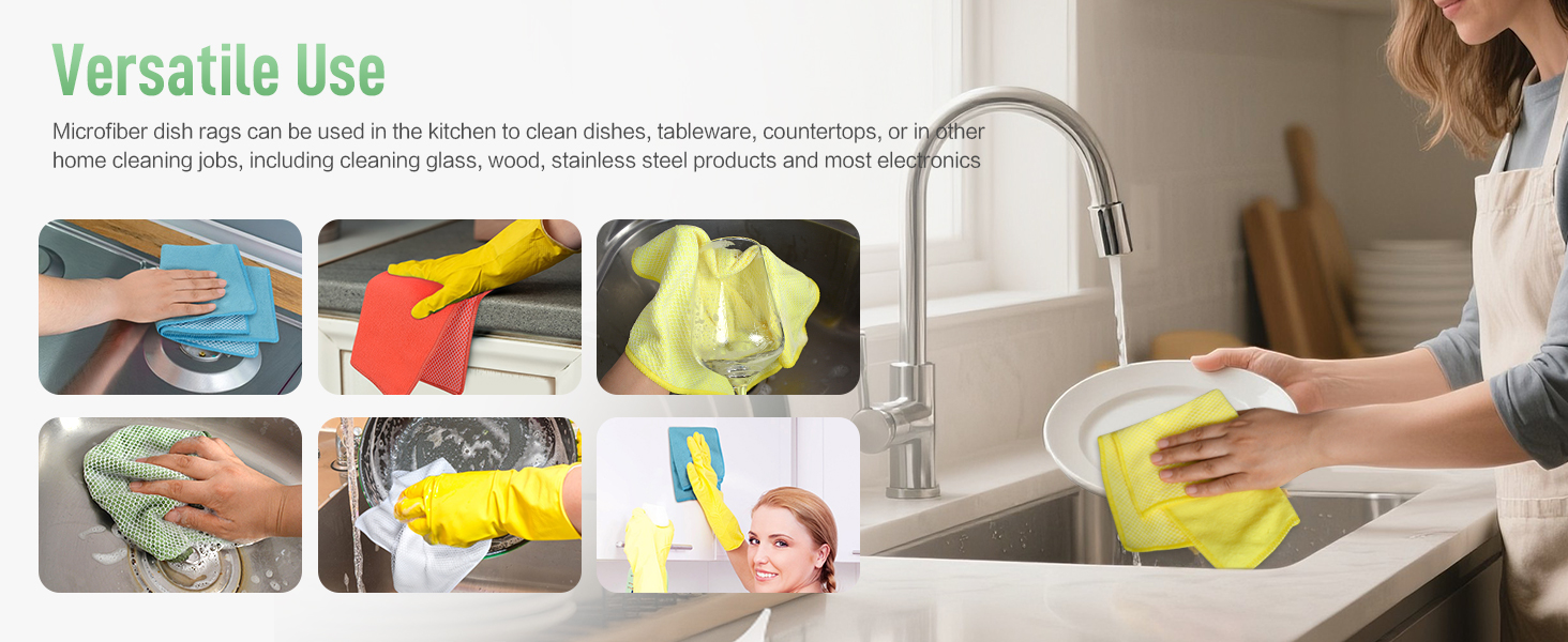 SINLAND Microfiber Dish Cloths for Washing Dishes Towels Best Kitchen Washcloth Cleaning Rags Cloths with Poly Scour Side - Used for Plates, Bowls and Dishes, 5 Color Assorted 12inchx12inch 10pack