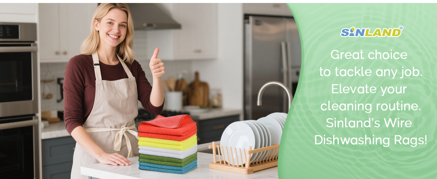 SINLAND Microfiber Dish Cloths for Washing Dishes Towels Best Kitchen Washcloth Cleaning Rags Cloths with Poly Scour Side - Used for Plates, Bowls and Dishes, 5 Color Assorted 12inchx12inch 10pack