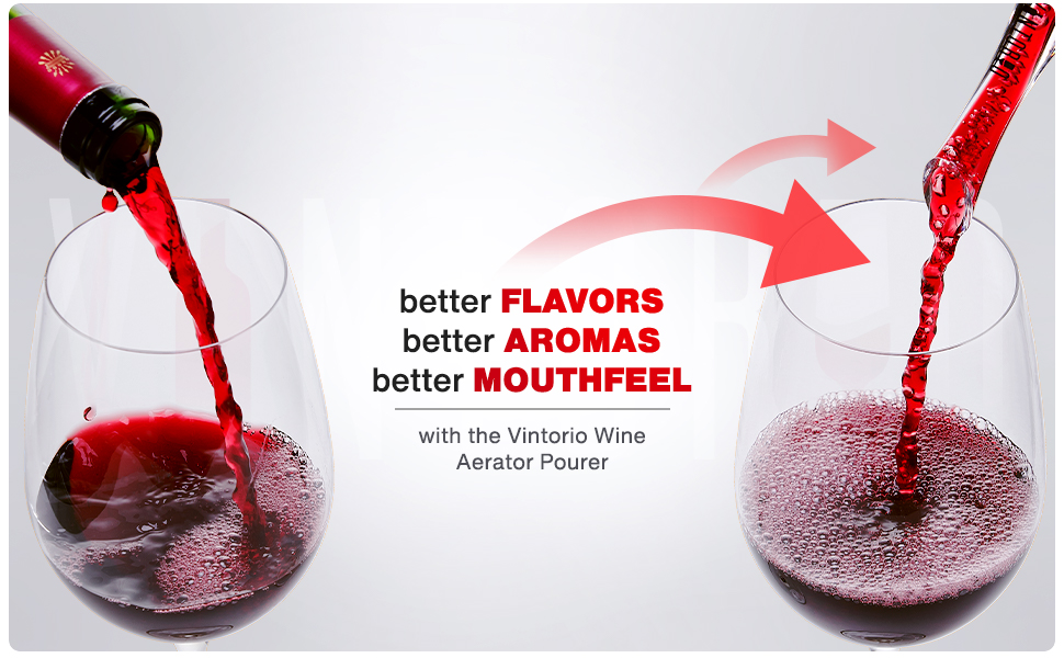 Vintorio Wine Aerator Pourer - Premium Aerating Pourer and Decanter Spout (Black)