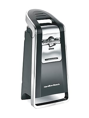 Hamilton Beach Smooth Touch Electric Automatic Can Opener with Easy Push Down Lever, Eliminates Sharp Edges, Opens All Standard-Size and Pop-Top Cans, Extra Tall, Black and Chrome (76606AG)