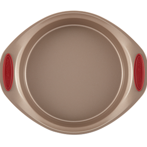 Rachael Ray Cucina Nonstick Bakeware Set Baking Cookie Sheets Cake Muffin Bread Pan, 10 Piece, Latte Brown with Cranberry Red Grips