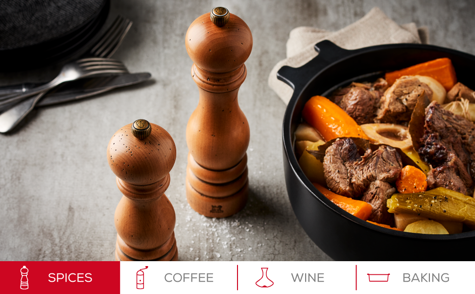 Manual pepper mill, beech wood with antique finish, 22 cm