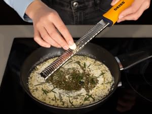 Deiss PRO Citrus Zester & Cheese Grater — Parmesan Cheese Lemon, Ginger, Garlic, Nutmeg, Chocolate, Vegetables, Fruits - Razor-Sharp Stainless Steel Blade, Wide, Dishwasher Safe