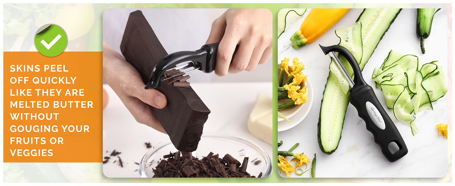 Spring Chef Premium Swivel Vegetable Peeler, Soft Grip Handle and Ultra Sharp Stainless Steel Blades - Perfect Kitchen Peeler For Veggie, Fruit, Potato, Carrot, Apple - Black