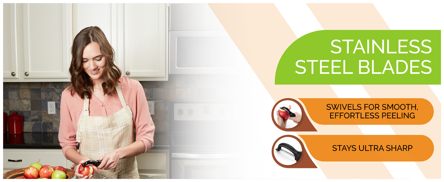 Spring Chef Premium Swivel Vegetable Peeler, Soft Grip Handle and Ultra Sharp Stainless Steel Blades - Perfect Kitchen Peeler For Veggie, Fruit, Potato, Carrot, Apple - Black