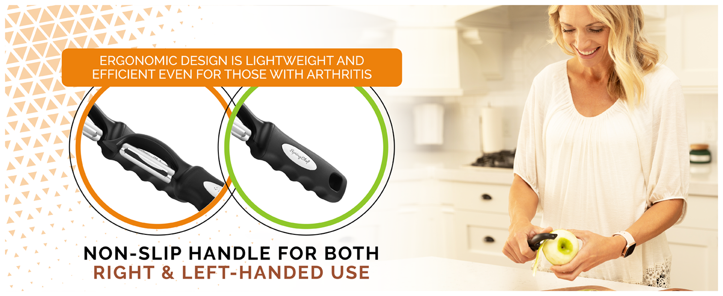 Spring Chef Premium Swivel Vegetable Peeler, Soft Grip Handle and Ultra Sharp Stainless Steel Blades - Perfect Kitchen Peeler For Veggie, Fruit, Potato, Carrot, Apple - Black