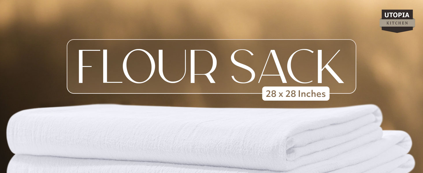 Utopia Kitchen White Flour Sack Towels [12 Pack - 28 x 28 Inch] 100% Cotton Tea Towels for Cleaning & Drying - Highly Absorbent Kitchen Dish Cloth